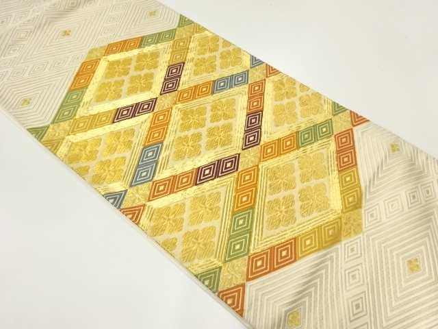 JAPANESE FUKURO OBI / EMBROIDERY / FLOWER RHOMBUS